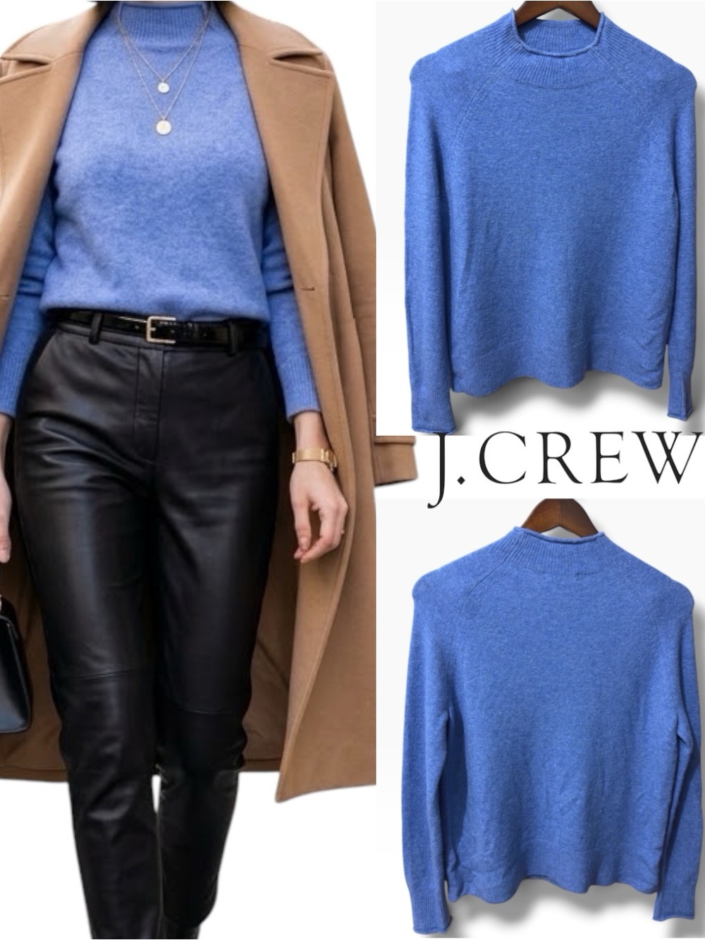 J.Crew | NWOT Wool-Blend Blue Mock Neck Alpaca Sweater (Size XS/S)